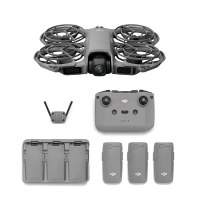 רחפן DJI Neo 2 Fly More Combo – רחפן שלט רחוק רכזת טעינה שלוש סוללות ויחידת אנטנות אפורים