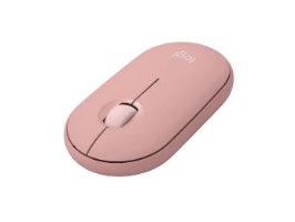 עכבר צבע ורוד Logitech Pebble 2 M350S – עכבר ורוד יחיד עם גלגלת נראה בזווית קלה על רקע לבן עם USB