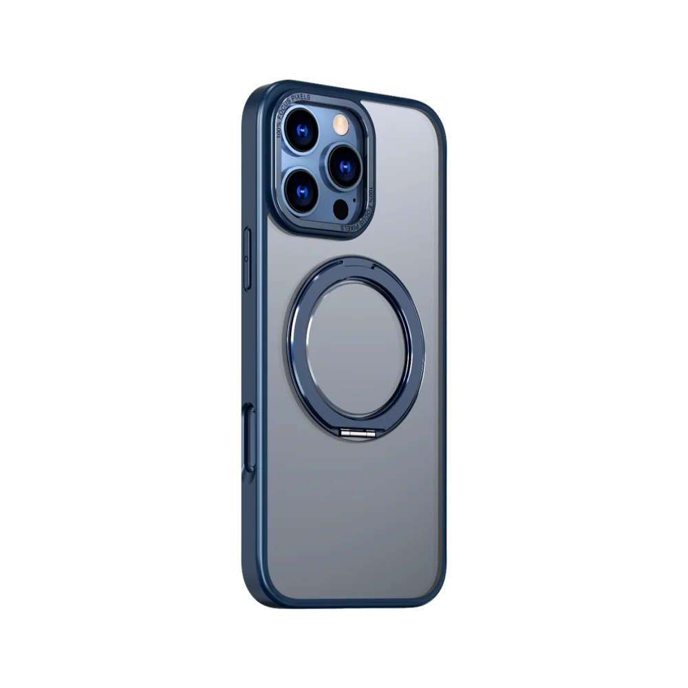 כיסוי כחול עבור Miracase Miraring iPhone 16 Pro Max – כיסוי בודד כחול-שקוף עם טבעת אלומיניום עגולה בולטת על גבו אלחוטי
