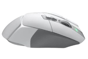 עכבר גיימינג אלחוטי Logitech G502X Lightspeed – מבט צד על העכבר הלבן-אפור עם כפתורים, גלגלת ואור