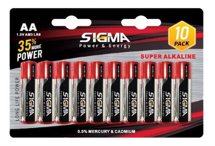 10 סוללות סיגמה Sigma Super Alkaline AA LR6