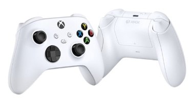 בקר משחק אלחוטי Microsoft Xbox Series-X 2023 – בקר לבן מוצג במבט קדמי ובמבט אחורי-צדדי