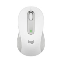 עכבר אלחוטי לבן Logitech Signature M650 – פריט בודד מראה עליון של העכבר הלבן עם גלגלת גלילה נורית חיווי ירוקה Bluetooth