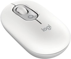 עכבר אלחוטי Logitech POP Emoji – מבט אלכסוני מלמעלה על העכבר הלבן עם גלגלת אפורה ולוגו Logitech