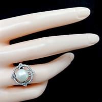 טבעת מכסף משובצת פנינה לבנה וזרקונים RG5535 | תכשיטי כסף 925 | טבעות עם פנינה