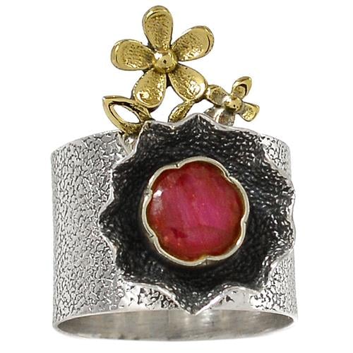 טבעת מכסף מעוצבת, משובצת אבן רובי אדומה  RG5718 | תכשיטי כסף 925 | טבעות כסף