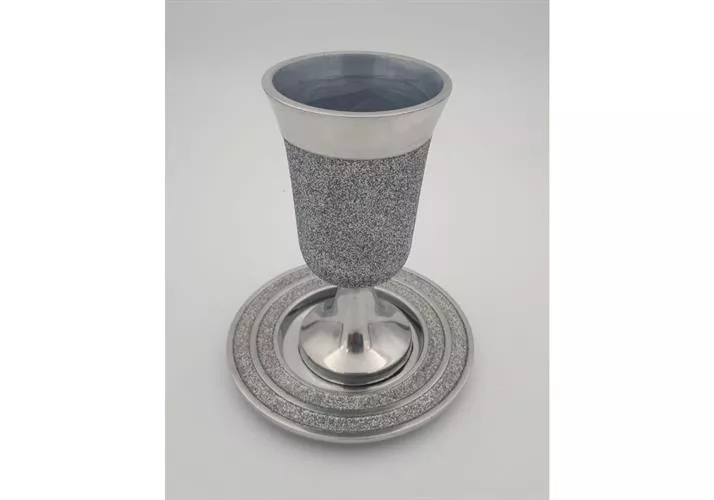 גביע קידוש + צלחת דגם טקסטורה