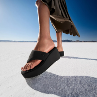 Fit Flop Platfforms Wedge Toe Post Sandals All Black פלטפורמה וודג`ס טו פוסט שחור