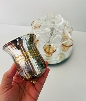 מחלק יין מסתובב קריסטל מהודר עם  6 כוסיות- זהב