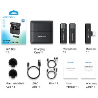 מערכת מיקרופון דש אלחוטי עם מארז טעינה Vention Clip-On Lavalier USB-C 48KHz