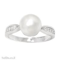 טבעת מכסף משובצת פנינה לבנה וזרקונים RG8707 | תכשיטי כסף 925 | טבעות עם פנינה