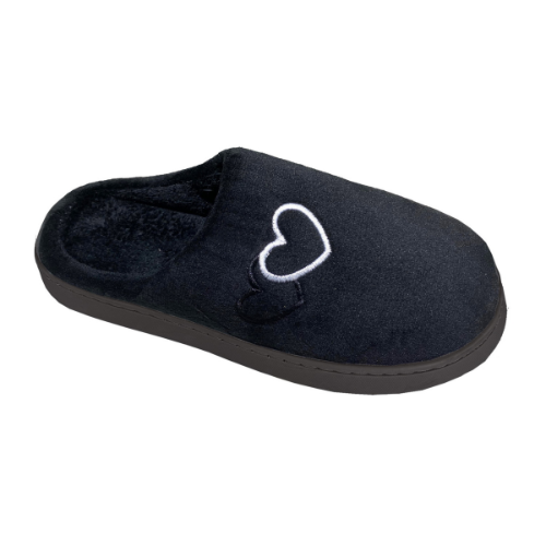 Slip In נעלי בית לנשים סליפ אין קטיפה דגם לבבות 2340-1 צבע שחור