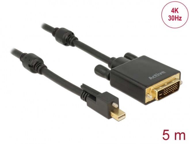 כבל מסך אקטיבי Delock Active Mini DisplayPort 1.2 to DVI 24+1 Cable with screw 4K 30 Hz 5 m