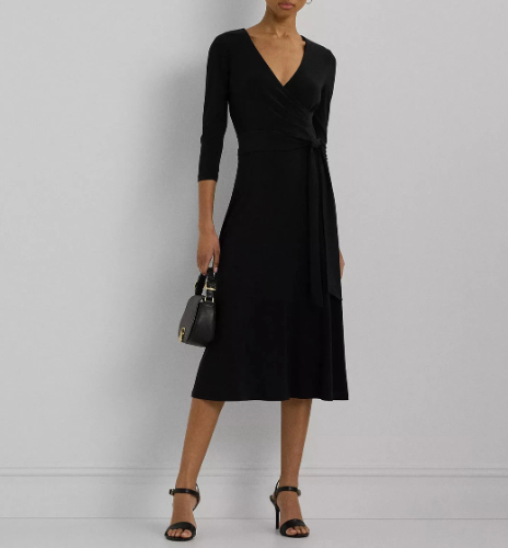 LAUREN RALPH LAUREN Women's Dress Sz 4 Surplice Jersey Dress Black