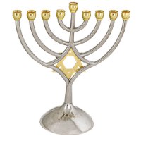 חנוכייה מתכת קנים זהב עם מגן דוד