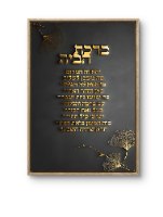 תמונה של ברכת הבית מודפסת על קנבס איכותי, רקע שחור\חום לבחירה והתאמה אישית של גודל ומסגרת.