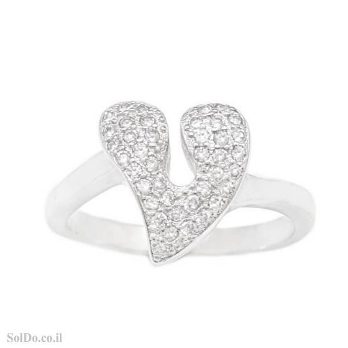 טבעת מכסף לב משובצת אבני זרקון  RG9011 | תכשיטי כסף | טבעות כסף