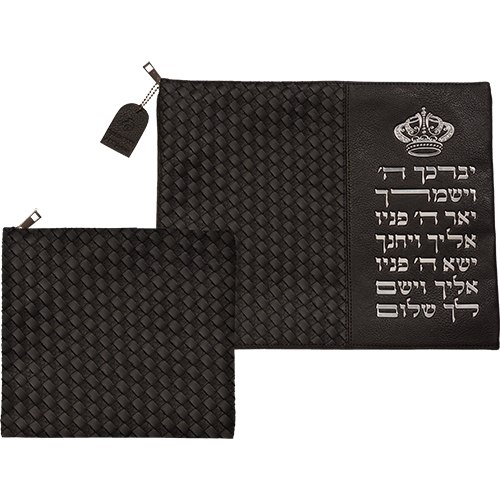 סט טלית תפילין דמוי עור אותיות בולטות "יברכך" כסף