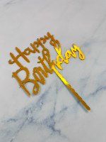 טופר happy birthday עם מקל - זהב