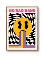 תמונת קנבס פופ ארט NO BAD DAYS |סמיילי צהוב רטרו גרובי באווירה פסיכדלית