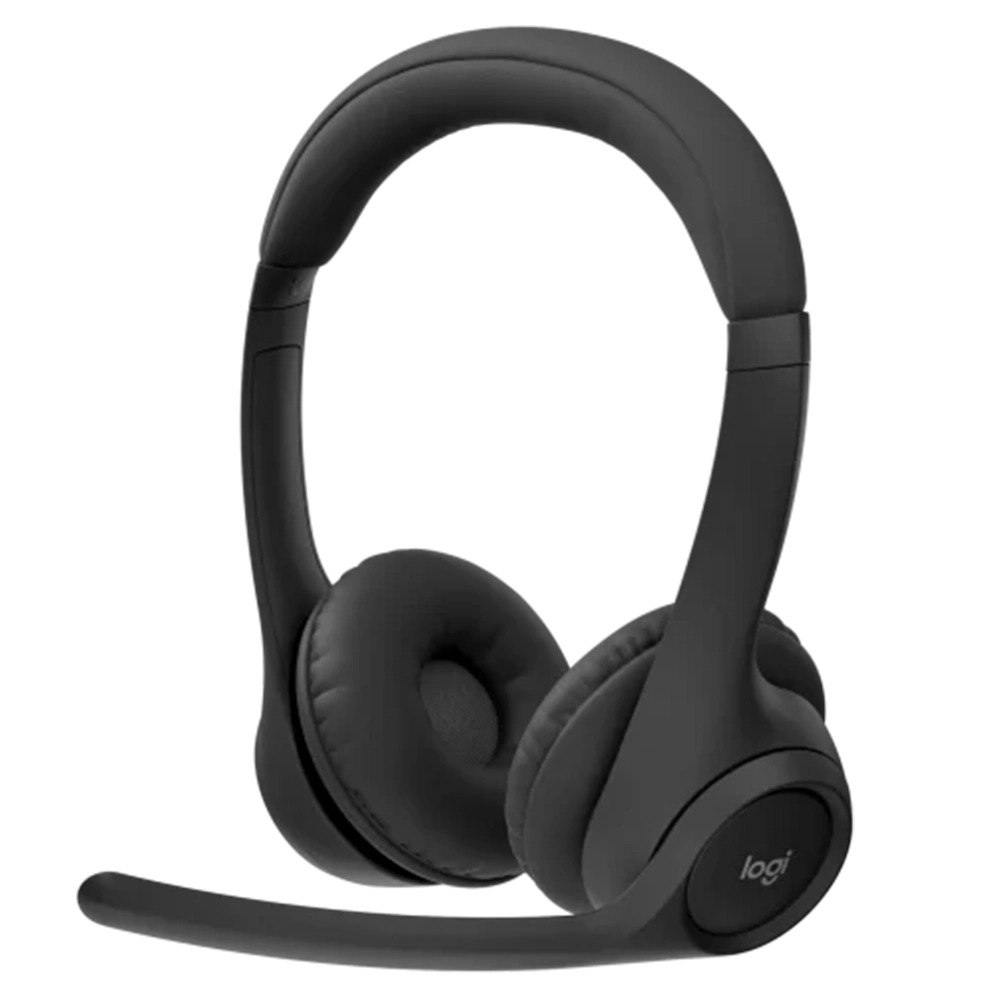 אוזניות אלחוטיות Logitech Zone 305 Teams – אוזניות שחורות עם מיקרופון בום נשלף המוצגות על רקע לבן Bluetooth