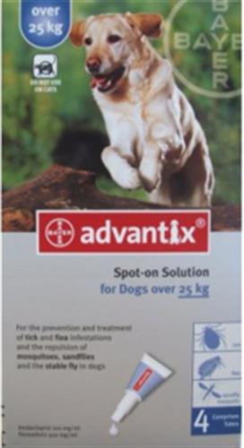 אמפולות אדונטיקס לכלב למניעת פרעושים וקרציות מעל 25 ק"ג