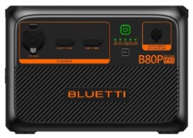 סוללת הרחבה Bluetti B80P 806Wh – פאנל קדמי שחור עם יציאות USB ו-DC וחיווי מצב סוללה טעינה מהירה
