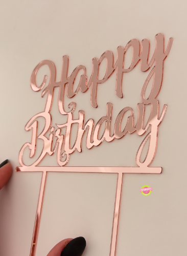 טופר אקריל לעוגה HAPPY Birthday רוז-גולד