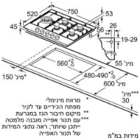 כיריים גז 75 ס"מ Bosch דגם PCS7A5I90Y נירוסטה בוש