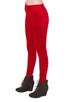 מכנס צמוד מבד כותנה ליקרה ללא רוכסן ללא כפתור בצבע אדום צד