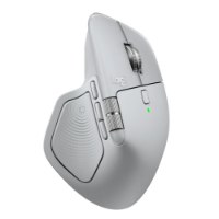 עכבר אלחוטי צבע אפור Logitech MX Master 4 For Mac – פריט בודד נראה באלכסון עם גלגלי גלילה וכפתורים צידיים עם USB-C