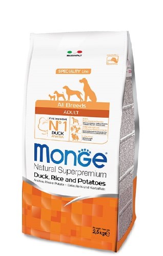 מונג ברווז מונופרוטאין לכלב בוגר 2.5 קג - MONGE ALL BREED DUCK RICE AND POTATOES