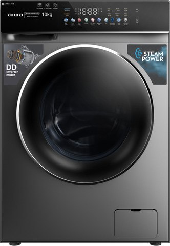 מכונת כביסה חכמה ‎10‎ ק״ג עם מסך מגע ומנוע ‎Direct Drive‎ – דגם ‎AI100-127T‎ ‎AIWA JAPAN‎ – נירוסטה