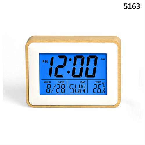 שעון LCD דיגיטלי שולחני עם תאורת לד כחולה מסגרת במבוק 5163