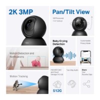 מצלמת אבטחה 360° Tp-Link Tapo C211 3MP – אינפוגרפיקה המציגה מצלמת אבטחה שחורה יחד עם תכונותיה המגוונות כמו חוטי