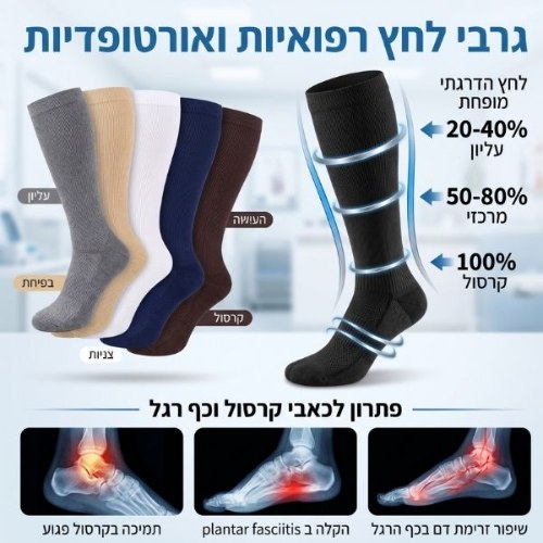 גרבי לחץ אורטופדיות רפואיות עד הברך להפחתת ורידים ובצקות