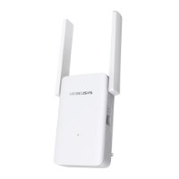 מגדיל טווח Mercusys ME80X AX3000 Wi-Fi 6 – פריט בודד לבן עם שתי אנטנות ולוגו MERCUSYS נראה מודלק עם 2 4GHz