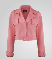AMAPELLE - ROMIE CROPPED TRENCH BIKER מעיל עור ורוד