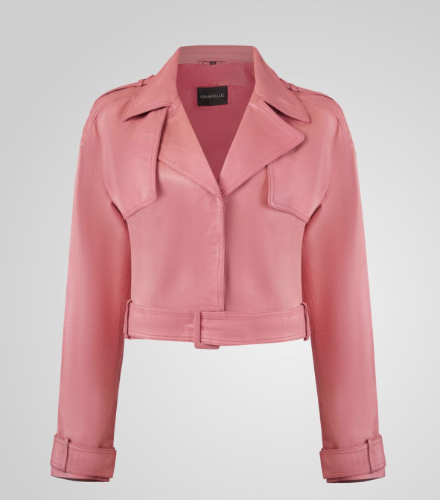 AMAPELLE - ROMIE CROPPED TRENCH BIKER מעיל עור ורוד