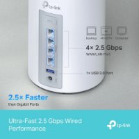 נתב מארז שתי יח Tp-Link Deco BE65 BE9300 – פריט בודד מציג יציאות רשת קוויות מהירות 2 5Gbps ויציאת USB חוטית
