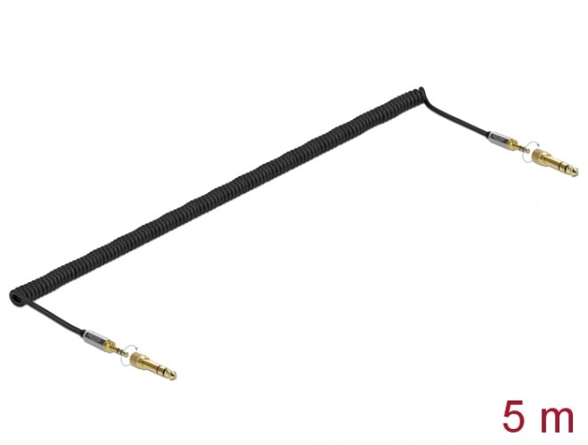 כבל אודיו מסולסל Delock Coiled Stereo Jack Cable 3.5 mm 3 pin with screw adapter 6.35 mm 5 m