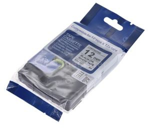 סרט מדבקות Ptouch tape למדפסת Brother ,כתב שחור רקע לבן רוחב 12 מ"מ