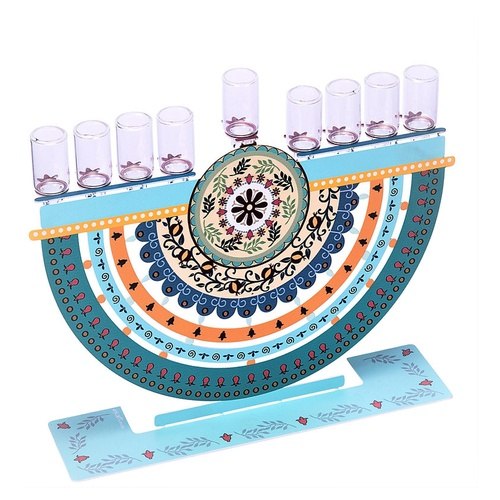 חנוכיית נירוסטה מנדלה מעוטרת רימונים