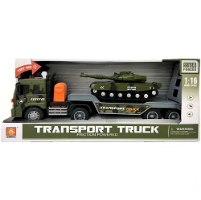 משאית גרר צבאי ירוקה + טנק אורות וצלילים 1:16