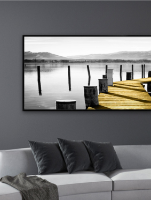 תמונת קנבס מעוצבת הדפס מזח עץ ונוף מונוכרום "מזח על הים" | תמונה גדולה לבית | תמונת קנבס לרוחב