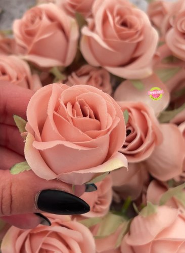 פרח משי ורד ורוד אפרסק 5 ס"מ - 5 יחידות