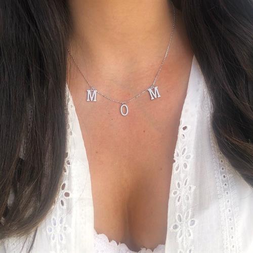 שרשרת MOM אותיות תלויות משובצות משובצת כסף 925