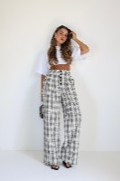 מכנס משבצות שילוב כפתורים