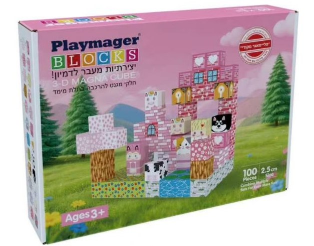 Playmager - קוביות מודפסות - בית ורוד - 100 חלקים