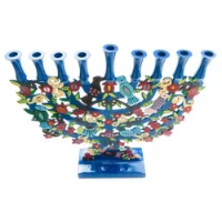 חנוכייה חיתוך לייזר ציור רימונים וציפורים 2